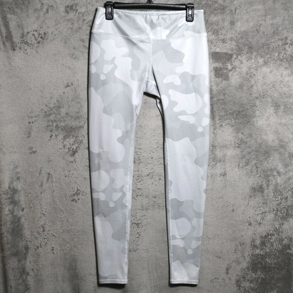 Alo Yoga Leggings Womens Medium Gray White Camo Stretch Activewear Athletic